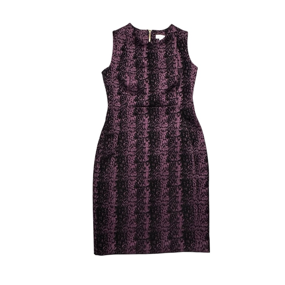 Calvin Klein Flocked Velvet Sheath Dress Size 8 Cocktail Work Purple Black Dark